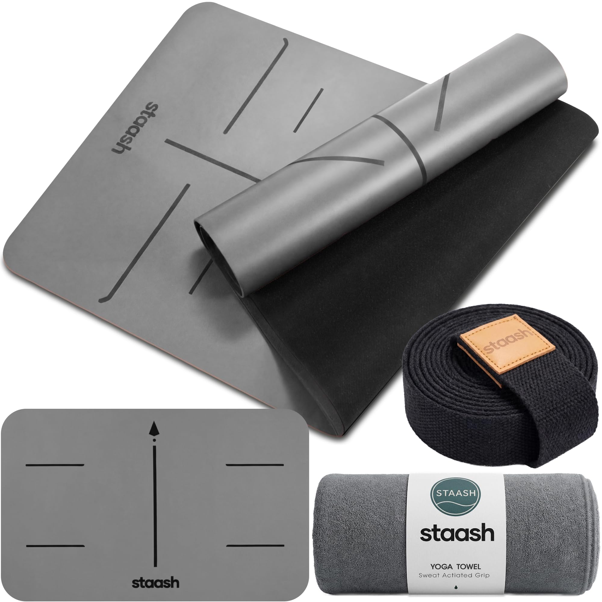 STAASH Premium Yoga Set - Yoga Mat Made of PU & Natural Rubber + Microfibre Towe