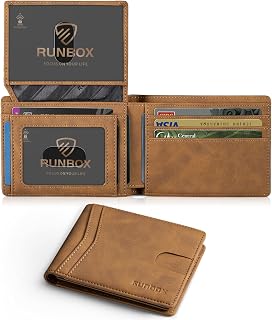 RUNBOX Wallet for Men -Slim Rfid Leather Mens Bifold Novelty Wallets 2 ID Window With Gift Box Men's Accessories