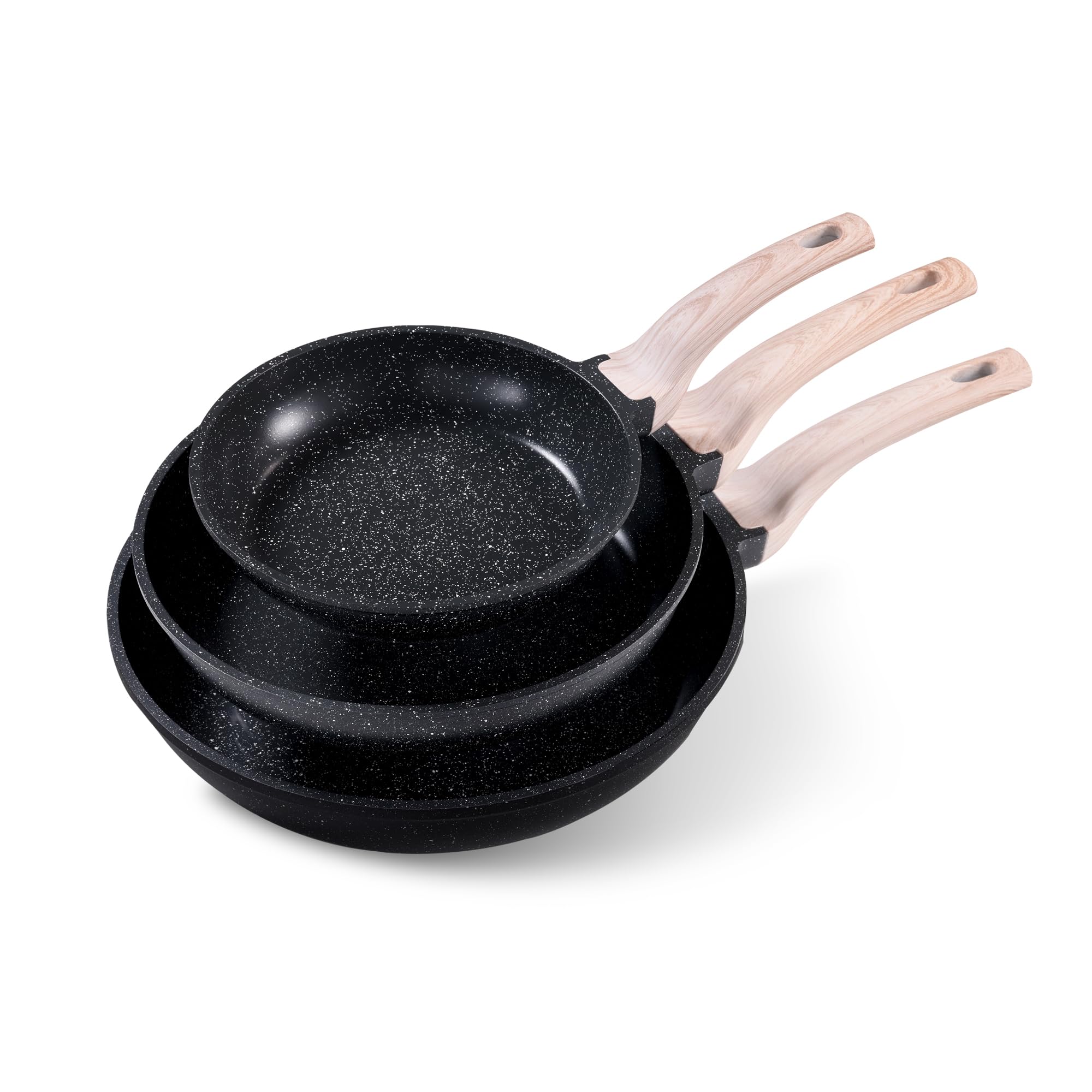 CAROTE Non Stick Frying Pan, Black 8"+10"+12" Granite Skillet Set | Healthy Non 