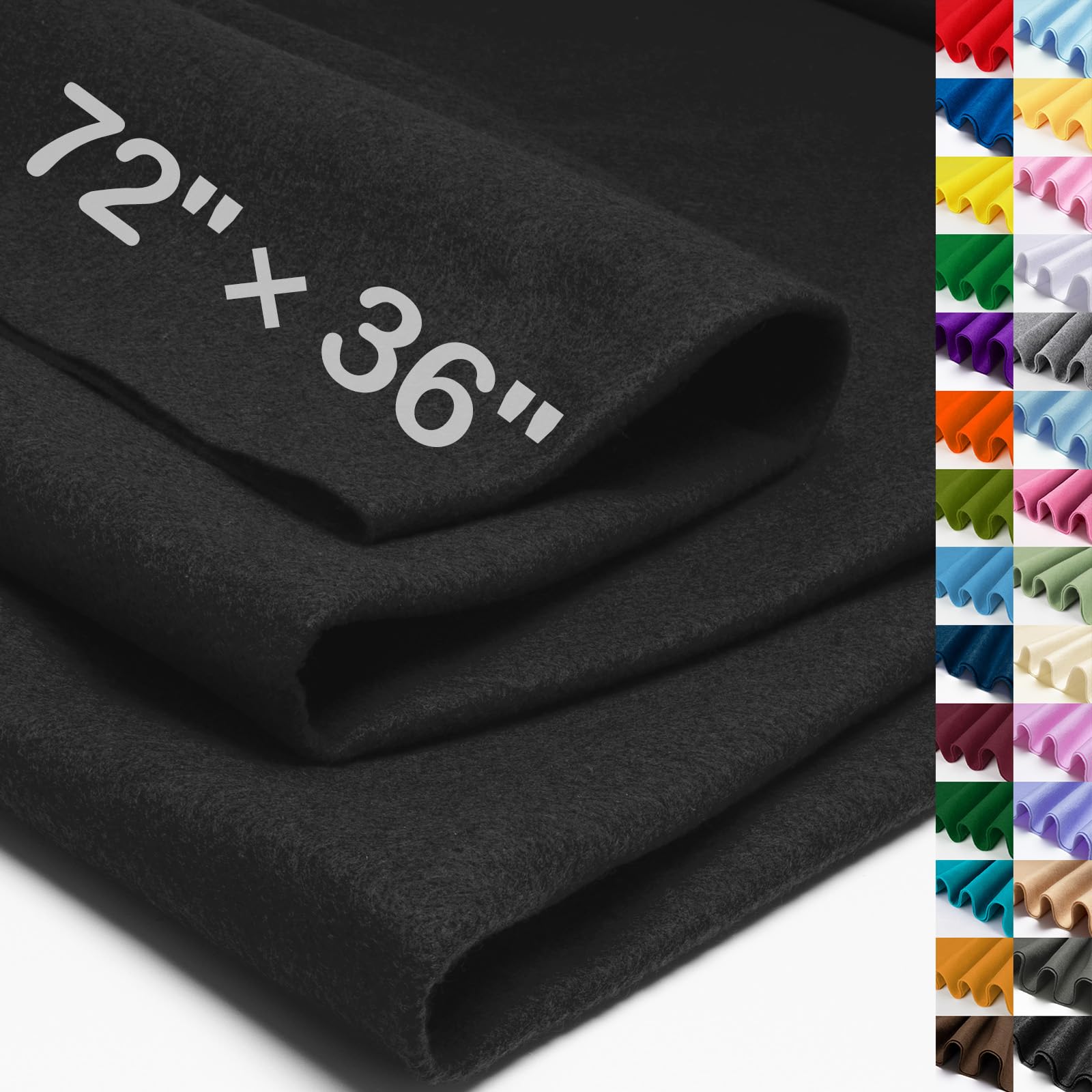 XSEINO Black Large Felt Fabric 72" X 36 "(2 Square Yards), 1.4 mm Thick Soft Fel