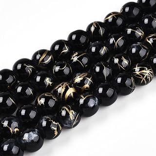 100 Pieces 8mm Opaque Glass Beads Round Drawbench Style Baked Painted Glass Loose Beads for DIY Jewelry Making Earrings Necklace Bracelet Black
