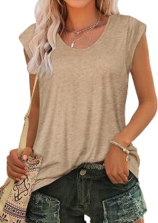 JOELLYUS レディース サマートップス カジュアル ルーズキャップスリーブ Tシャツ ベーシック ドレッシーTシャツ ブラウス 2026