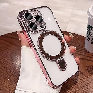 Magnetic Case for iPhone 16 Pro Case Stand & Ring Holder Compatible with MagSafe Built-in Camera Lens Protector Shockproof Phone Case for iPhone 16 Pro 6.3" - Pink