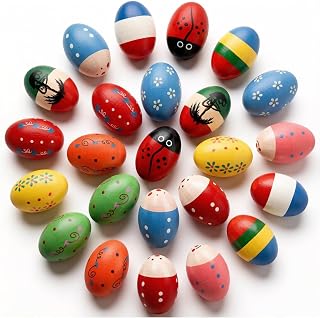 Peohud 24 Pack Wooden Egg Shakers for Kids, Maracas Percussion Musical Easter Eggs for Toddlers, Musical Instruments Toys for Toddler Baby Music Learning, Hand Shaker Percussion Musical Instrument