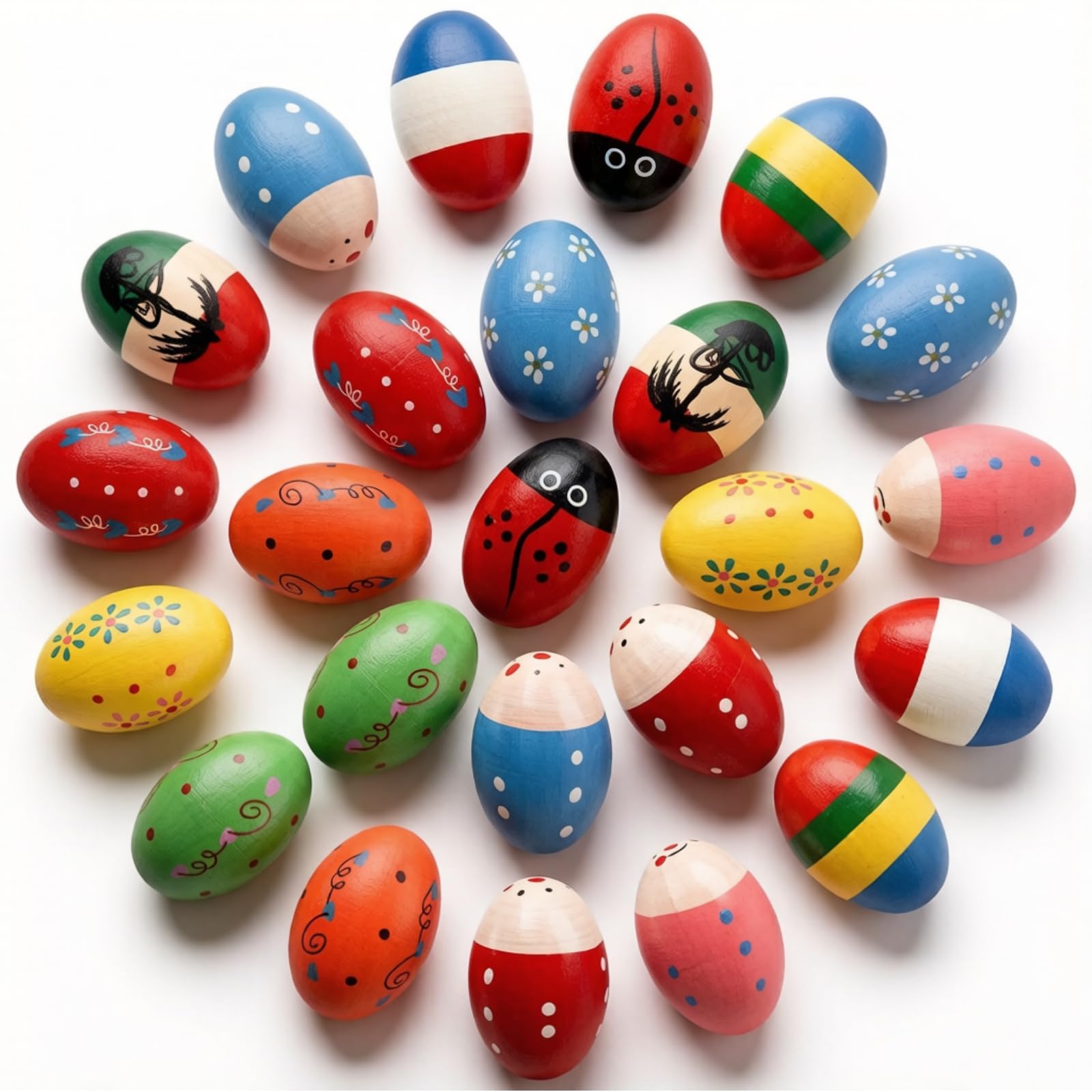 Peohud 24 Pack Wooden Egg Shakers for Kids, Maracas Percussion Musical Easter Eg
