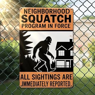 Bigfoot near Suburban Home Alerts Rustic Aluminum Wall Art & Metal Tin Sign - 10.5x7 inch Vintage Indoor Outdoor Decor for Home, Office, Cafe, Yard & Farm