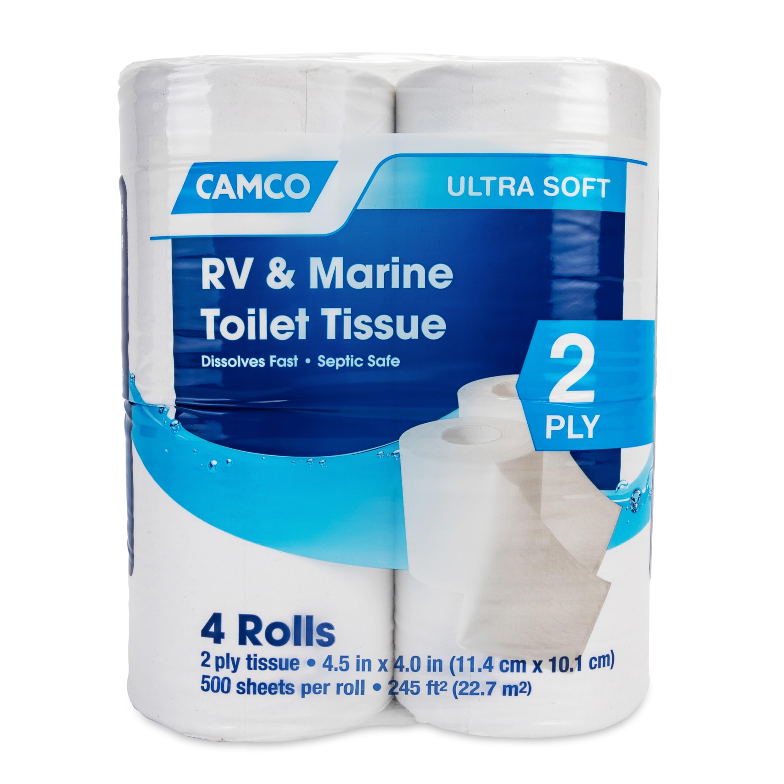 Camco Marine & RV Toilet Paper — 2-Ply — Septic Safe — Dissolves Fast — Dye & Fr