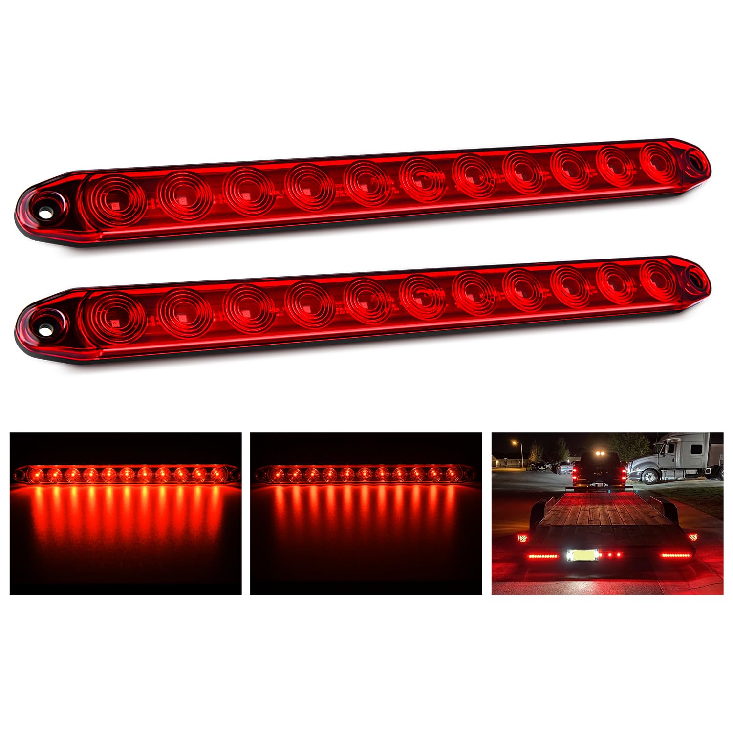 Nilight 16" LED Trailer ID Marker Light Bar, Red, 2-Pack | 11 LED stop, tur