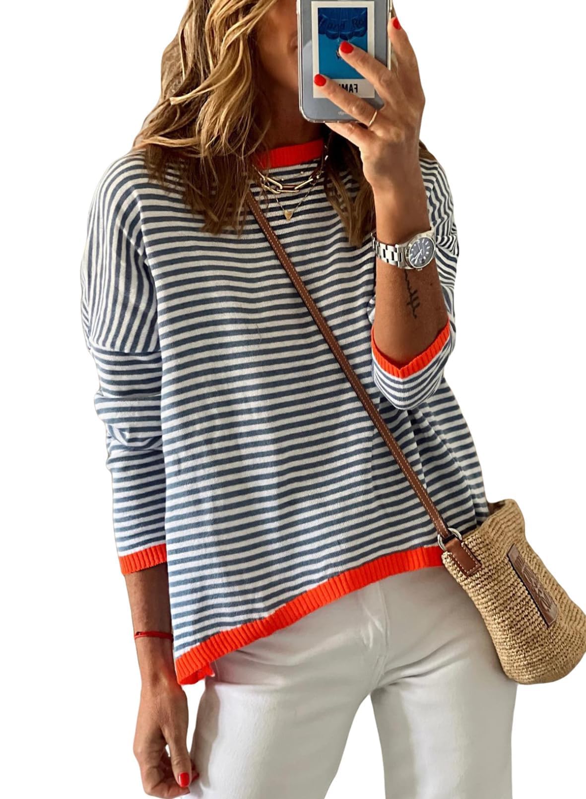 Cuptacc Ladies Jumpers Cotton Long Sleeve Tops Women Striped Sweatshirts Tunic T