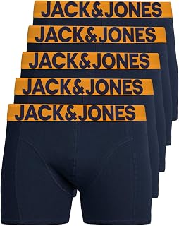 JACK & JONES 12204864 Men's Underpants, 5 Pairs of Boxer Shorts, White, Black, Blue, Grey Trunks