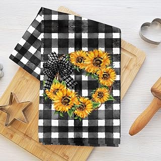 Sunflower Release & Buffalo Check Kitchen Towel, Absorbent Microfiber Decorative Cloth Tea Towel, Waffle Hand Towel for Kitchen Home Bathroom, Flower Rubber Gift