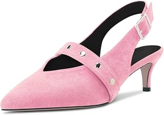 HDEUOLM Women's Stiletto Mid Heel Pointed Toe Sandals Slingback Slip-on Buckle Closure Party Dress Shoes