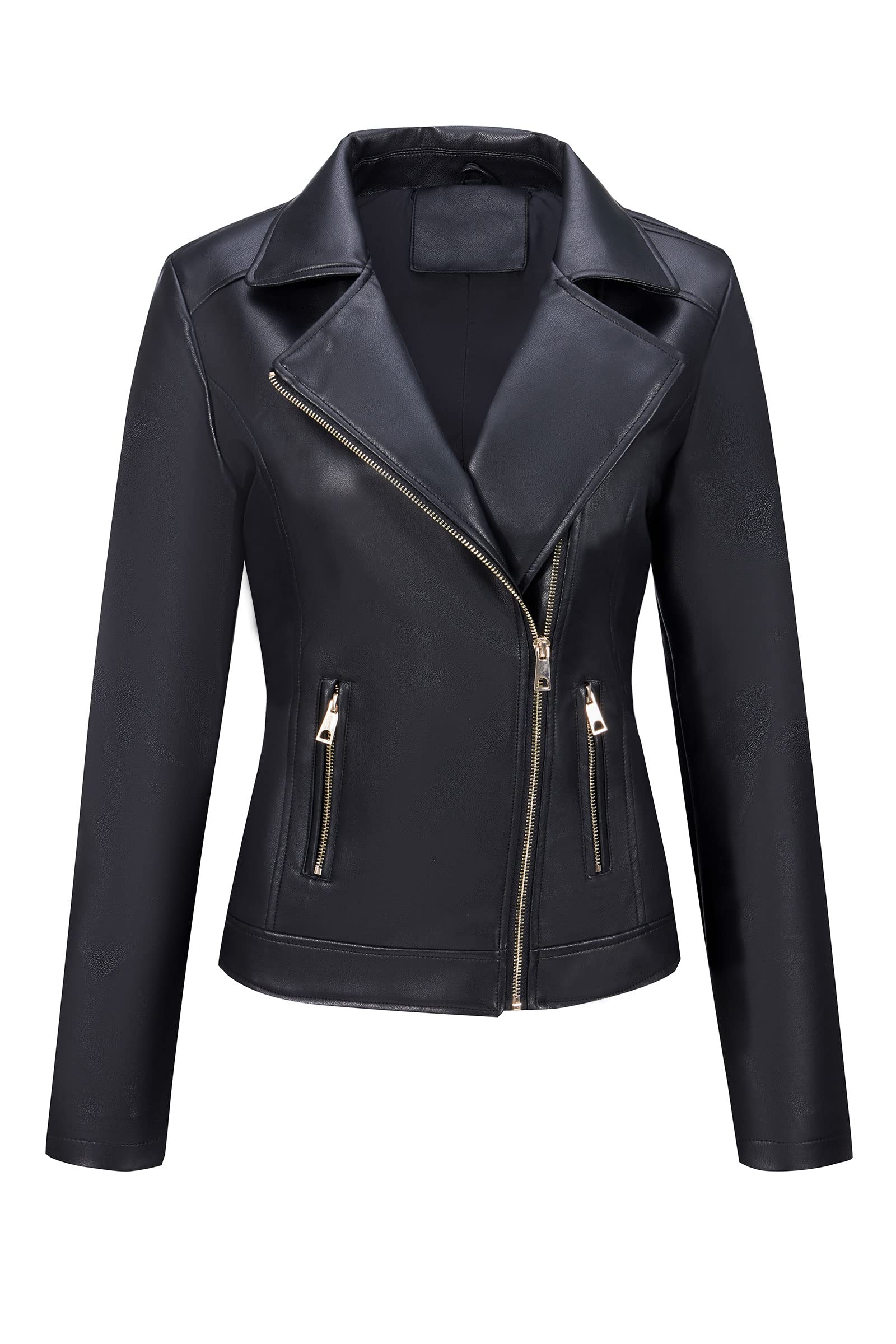 Bellivera Women's Faux Leather Short Jacket Belted Moto Casual Coat with Two Zip