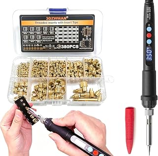 Heat Set Insert Tools kit with 60W Soldering Iron & 380 Pcs Threaded Insert | With quick change M2-M8 sizes heat insert tips & brass nuts for plastic & 3D printing heat embedding