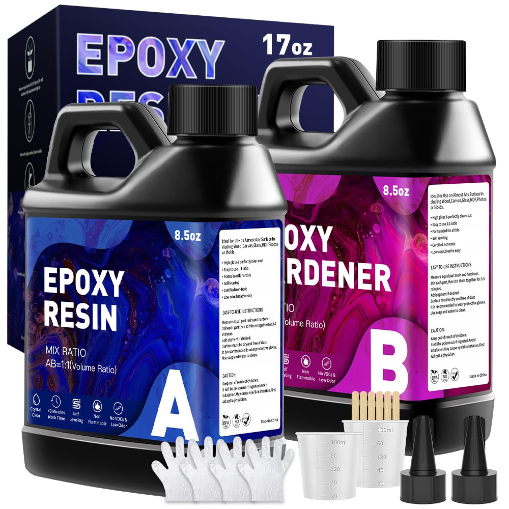 GRLELOU Epoxy Resin Kit 17OZ/500ml - No Yellowing & Less Bubble 2 Part Epoxy Res