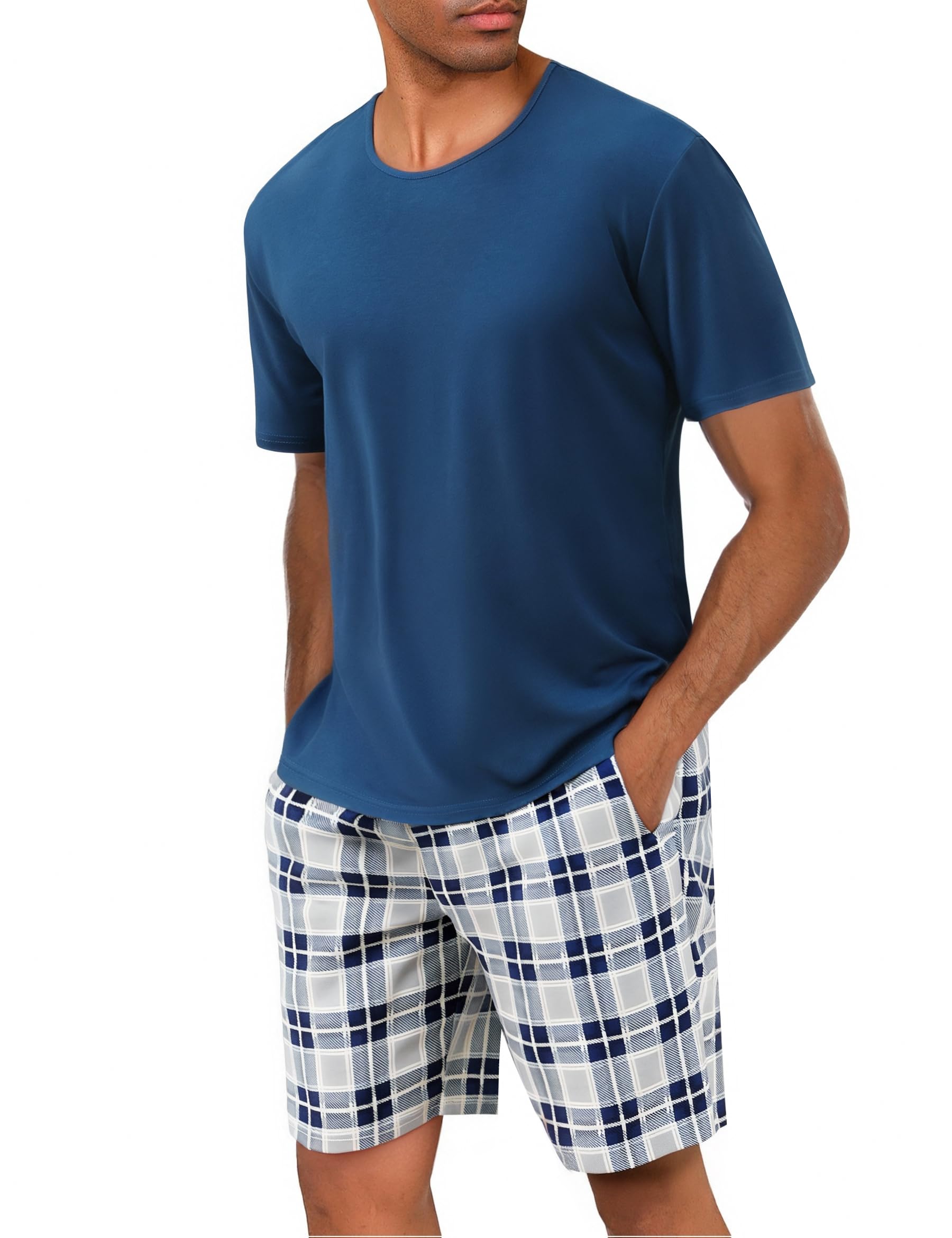 Uniexcosm Men's Short Cotton Pyjamas Set Short Round Neck Short Sleeve Pyjamas T