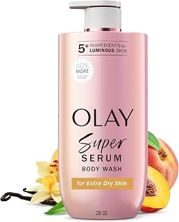 Olay Super Serum Body Wash for Extra Dry Skin, 24hr Long Lasting Rich Hydration, 5+ Ingredient Complex for Bright, Even, Firm, & Luminous Skin, with Collagen Peptide, Vitamin C & Shea Butter, 28 fl oz