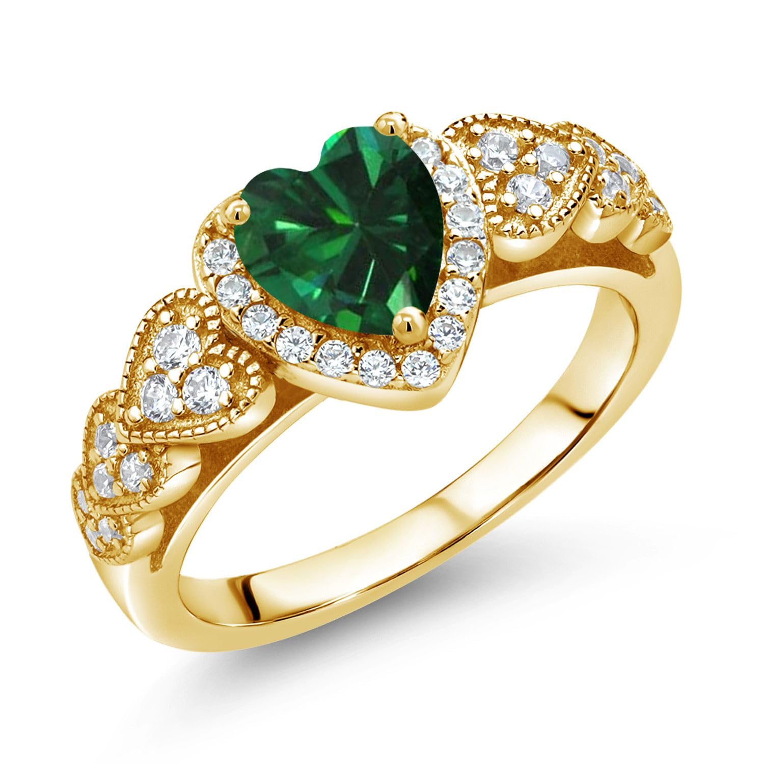 Gem Stone King Yellow Gold Plated Silver Heart Ring