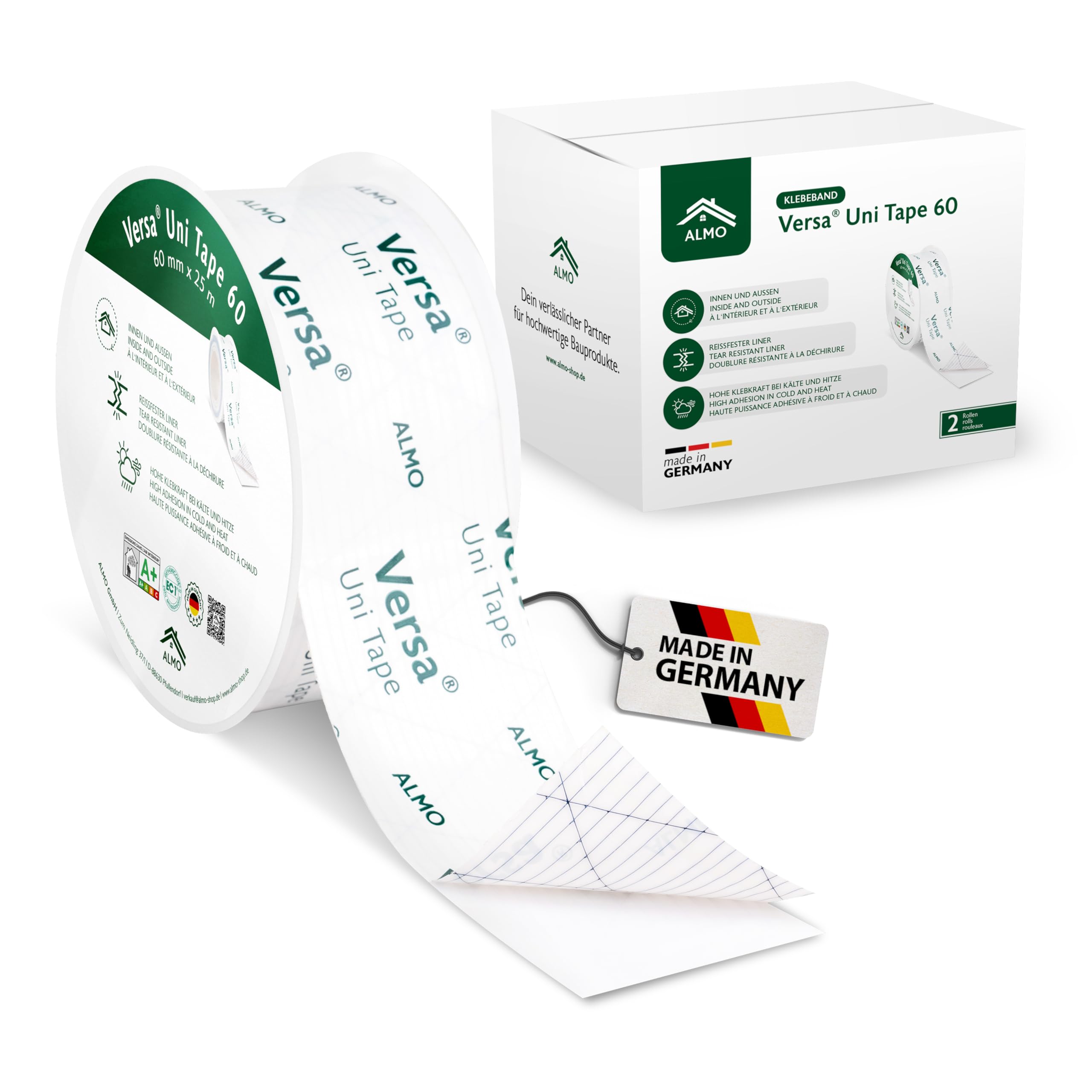 ALMO 1x Flexibles Klebeband für Innen und Außen (60mm x 40m) Klebeband für Dampf