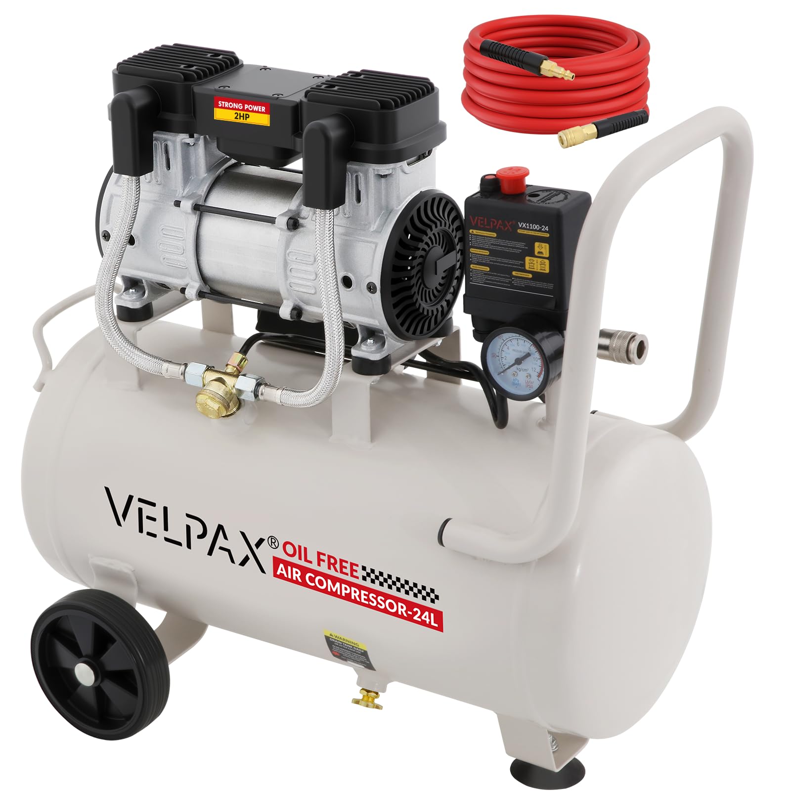 Ultra Quiet Air Compressor, Only 60dB, 6.4 Gallon Tank, Oil-Free, 110V/60Hz 2HP,