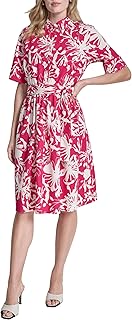 DKNY Womens 3/4 Sleeve Collared Neck Cotton Poplin Shirt Dress