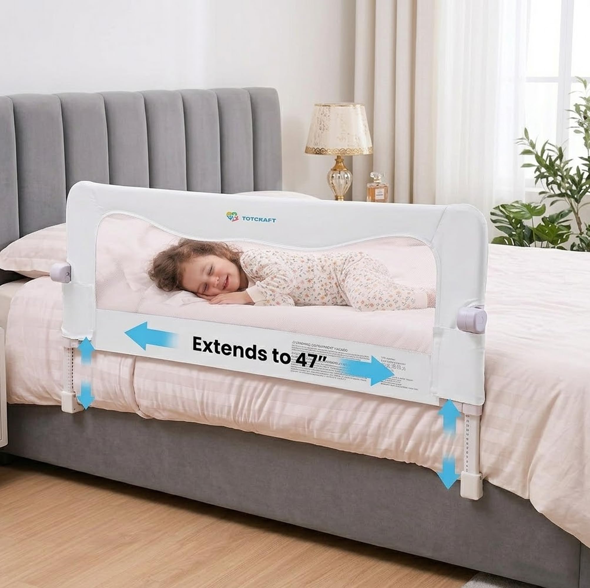 TotCraft Toddler Bed Rail Guard ASTM F3222 Certified – Fits Twin, Full, Queen & 