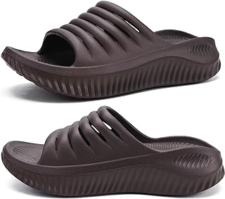 KuaiLu Men's Winter Closed Toe Knitted Memory Foam Slippers Comfortable Warm Furry Plush Wool Non-Slip Home Shoes, brown, 36 EU
