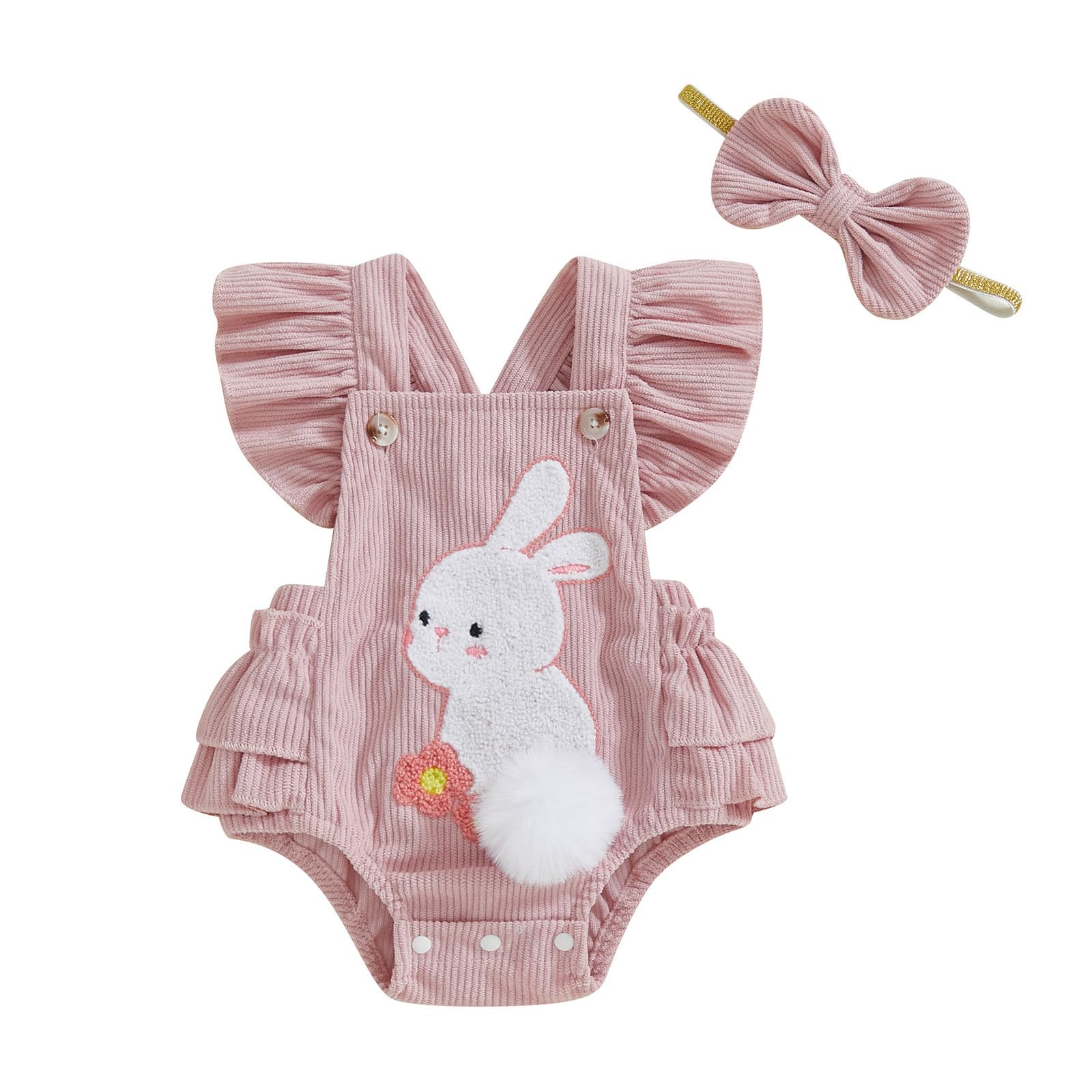 Newborn Baby Girl Boy Easter Romper Sleeveless Backless Cartoon Rabbit Button Bo