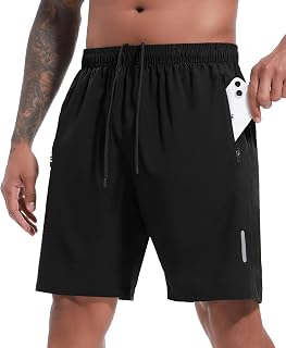 SIHOHAN Mens Gym Shorts 7" Quick Dry Sports Running Short with Zip Pockets | Breathable Lightweight Loose-Fit Athletic Workout Training Shorts with Phone Pockets and Reflective Strip