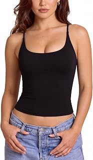 SUUKSESS Women Padded Scoop Neck Tank Tops Double Line Going Out Basic Camisole Top