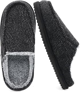 ONCAI Mens Slippers,Warm Comfort Memory Foam Cotton-Blend Corduroy Stripe Faux Fur House Shoes for Man Indoor/Outdoor with Non-slip Rubber Soles US Size 7-16