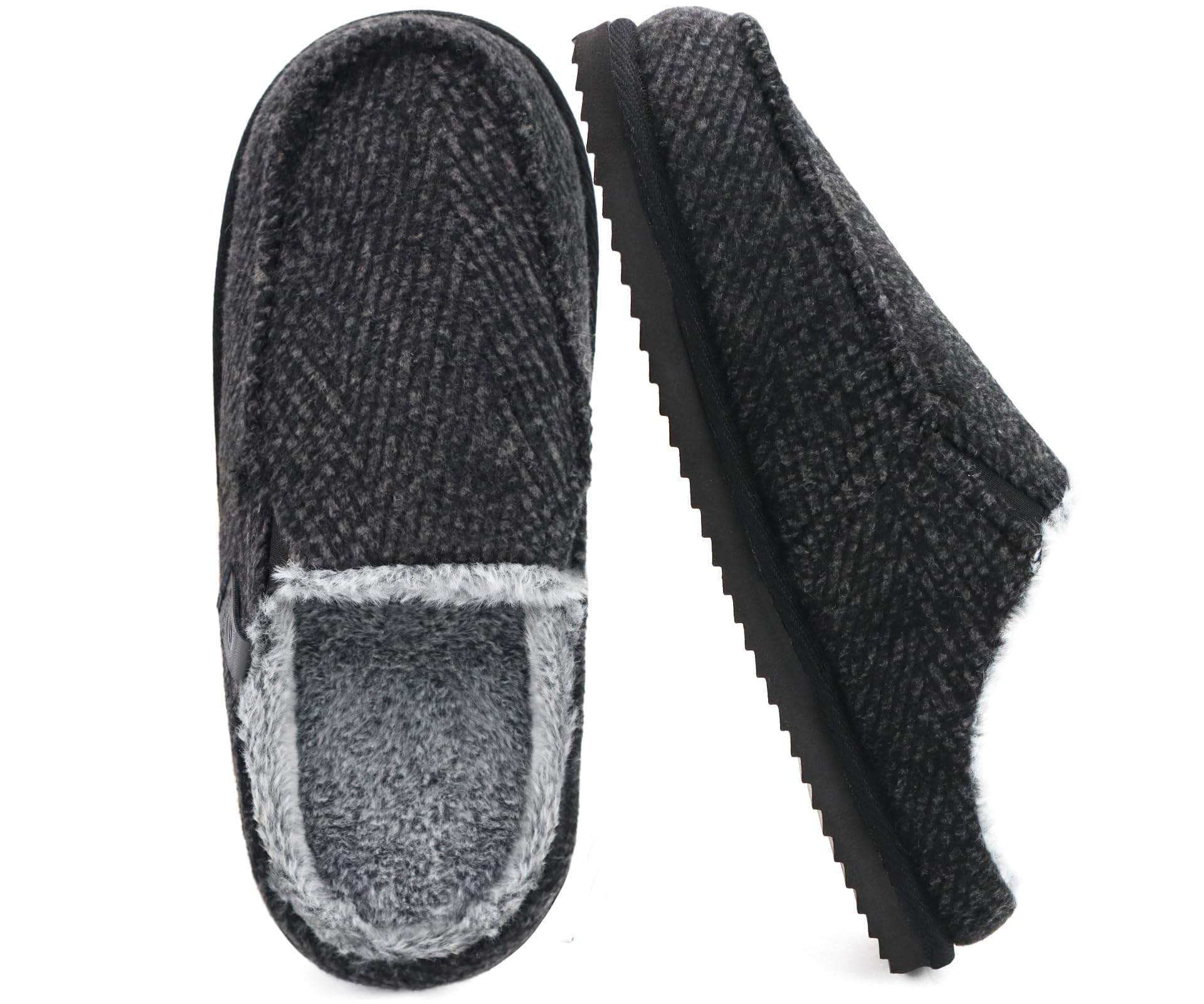 ONCAI Mens Slippers,Warm Comfort Memory Foam Cotton-Blend Corduroy Stripe Faux F
