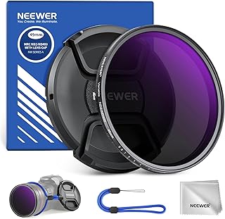 NEEWER 49mm ND2-400 (1-9 Stops) Variable ND Filter with Lens Cap, Lanyard, Cleaning Cloth, Precise Neutral Density Adjustment, Fingerprint & Scratch Resistant Multicoated Optical Glass