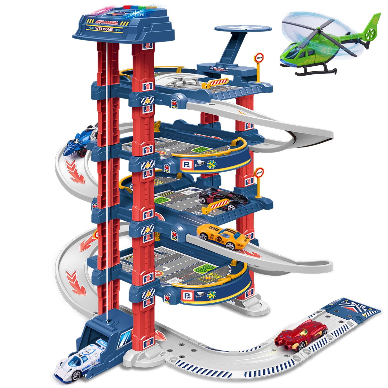 DUYOYU City Ultimate Garage Track Set with Electric Elevator, Upgrade 5 Levels T