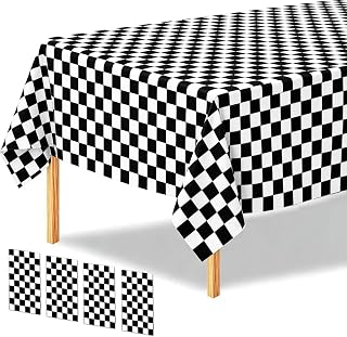 4 Packs Black and White Checkered Tablecloths 54 x 108Inches Disposable Plastic Checkered Flag Racing Table Cover Waterproof Rectangle Race Car Table Cloth for Parties, Outdoor Picnic, Birthday