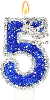 Blue Birthday Candles Crown Number 5 Candles with Sequins Cake Candles Cupcake Decorations Party Decorations Anniversary Celebration Supplies