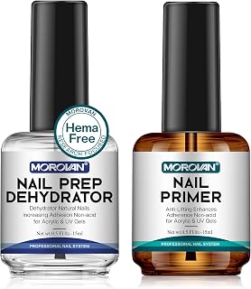 Morovan Professional Natural Nail Prep Dehydrate and Acid-Free Primer, Dehydrator for Acrylic and Gel Nail Polish, Non Acid Primer for UV Gels Fast Dry Superior Bonding Agent Gift Box Set