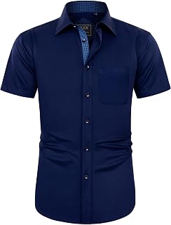 J.Ver Men's Short-Sleeved Casual Shirt with Pocket, Regular Fit Business Shirt, Easy to Iron, Modern Men’s Tops