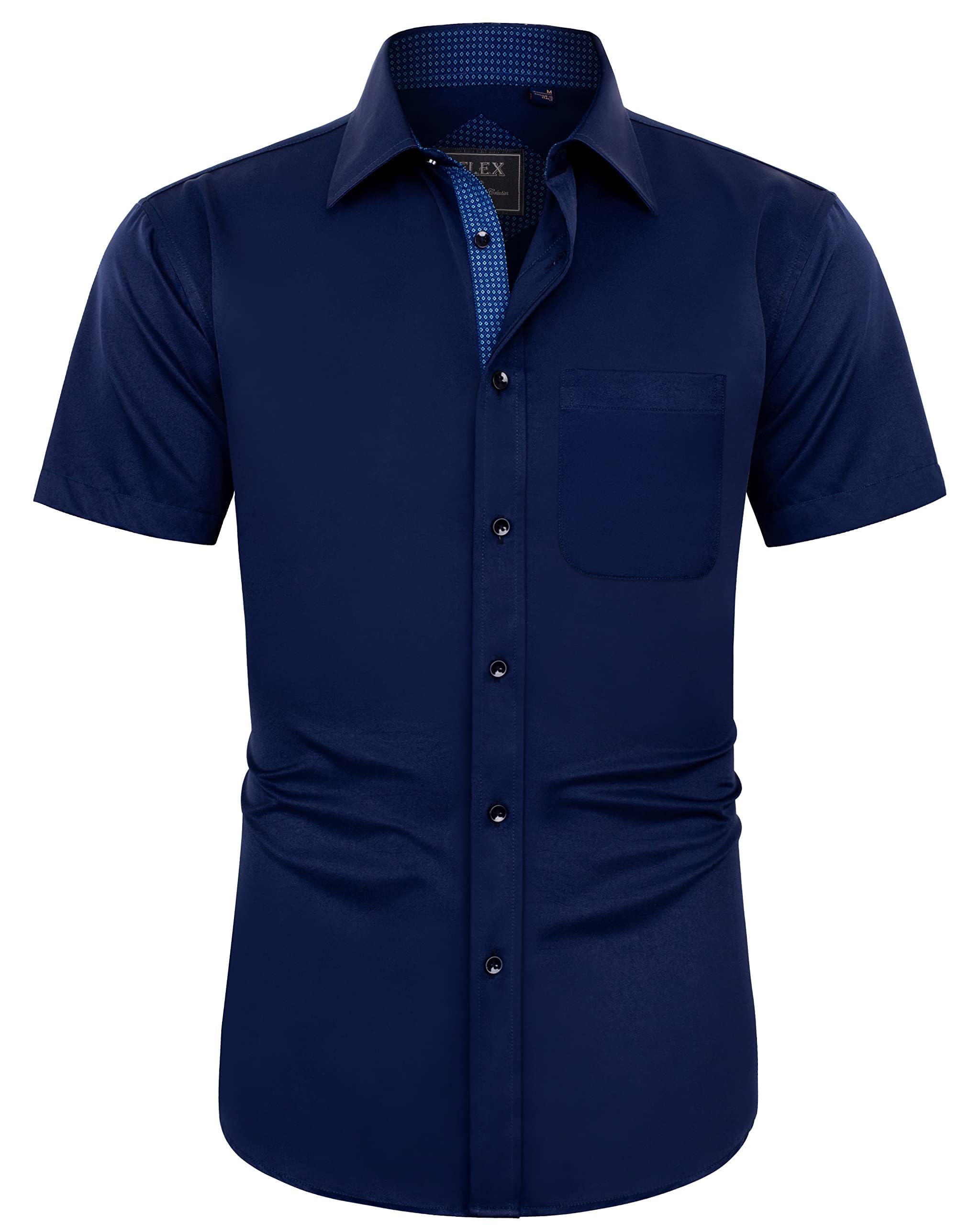 J.Ver Men's Short-Sleeved Casual Shirt with Pocket, Regular Fit Business Shirt, 