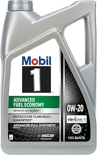 Mobil 1 Advanced Fuel Economy Full Synthetic Motor Oil 0W-20, 5 Quart | Enhanced Fuel Economy | 10,000-Mile Protection | Triple Action Formula