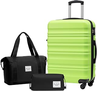 LONG VACATION Luggage Set, 24 Inch Suitcase, Apple Green, 3 Piece