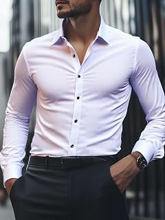 Chemise cintrée pour homme infroissable à manches longues boutonnée pour le bureau et les tenues décontractées