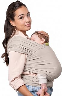 Boba Baby Wrap Carrier - Stretch Cotton Newborn Sling, Beige | Breathable, Hands-Free Babywearing Carrier Wrap; ergonomic, secure hold for newborn to toddler 3-16 kg.