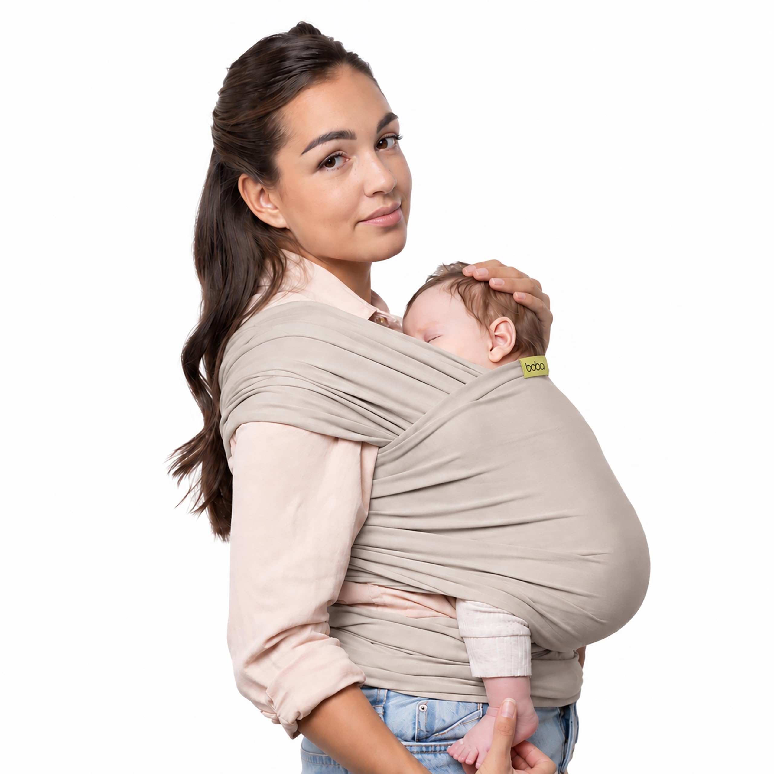 Boba Baby Wrap Carrier - Stretch Cotton Newborn Sling, Beige | Breathable, Hands