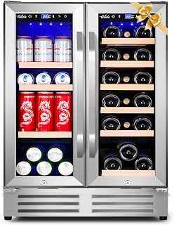 Velieta Wine and Beverage Refrigerator, 24 Inch Dual Zone Fridge with Glass Door, Built-In Cooler with Powerful and Quite Cool System/18 Bottles and 88 Cans Capacity Bverage Cooler
