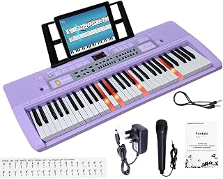 Funtaki 61-Key Electronic Keyboard Piano for Adults Kids with Light Up Keys, MIDI Connectivity & Learning Modes - Perfect Beginner Piano (Light Purple)