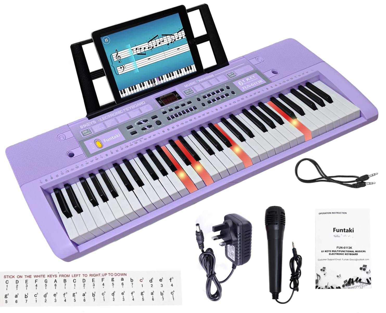 Funtaki 61-Key Electronic Keyboard Piano for Adults Kids with Light Up Keys, MID