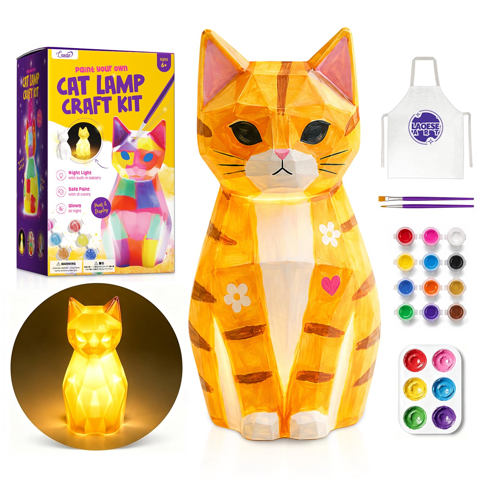 Paint Your Own Cat Lamp Kit, Crafts for Kids Ages 6-12, Gifts for Girls Boy | Ca