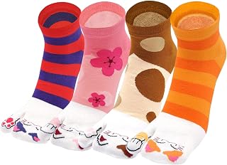 ZAKASA Japanese Tabi Women's Socks: Flip-Flop Clogs, Cotton 2 Toe, Split Toe for Flip-Flops, Comfortable and Breathable, 35-41, 4 Pairs