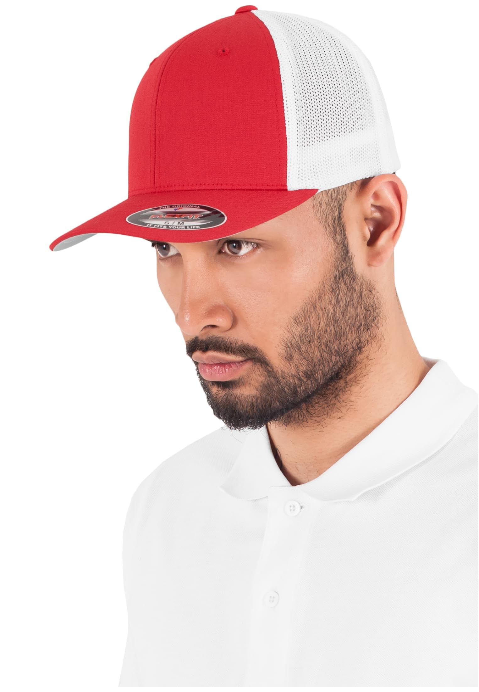 Flexfit Unisex Mesh Trucker Cap 2 Tone, Bicolor, One Size, L/XL, Red/White, One 